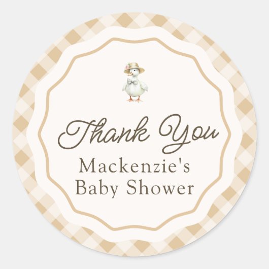 Sticker en Merci de Baby shower En vichy oie (Devant)