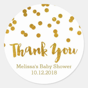 Sticker en Merci de Baby shower Gold Confetti