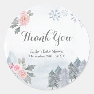 Sticker en Merci de Baby shower rose d'hiver