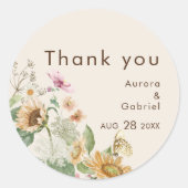 Sticker en Merci Mariage beige tournesol rustique (Devant)