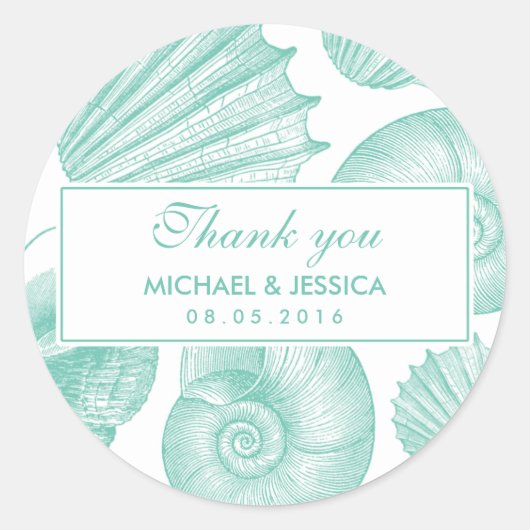 Sticker en Merci Mariage de coquillage Turquoise b (Devant)