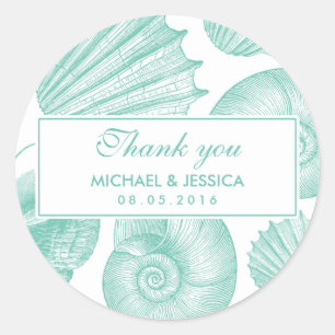 Sticker en Merci Mariage de coquillage Turquoise b