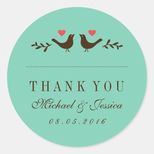 Sticker en Merci Mariage rustique Inséparables ble (Devant)