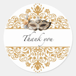 Sticker en Merci Mascarade en or Damask