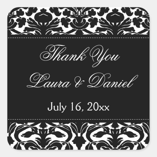 Sticker en Merci noir et blanc Damask 1,5 po (Devant)