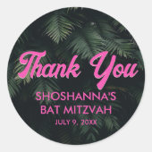 Sticker en Merci personnalisé rose tropicale néon (Devant)