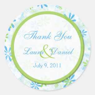 Sticker en Merci vert citron et bleu floral 1,5 po