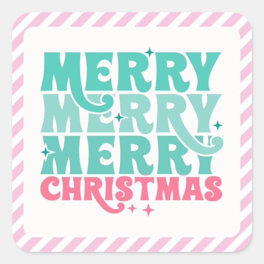 Sticker en Mint + Pink Joyeux Noël, rayé (Devant)