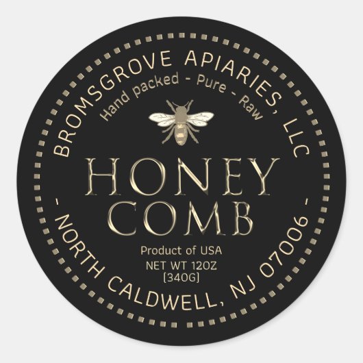 Sticker en nid d'abeille noir en or métallique (Devant)