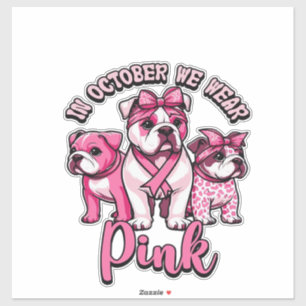 Sticker En octobre, nous portons du rose � Halloween Chien