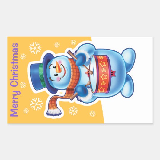 sticker en or de Noël rectangle Snowman batteur. (Devant)