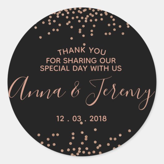 Sticker en or et en Confetti noir Merci Rose (Devant)