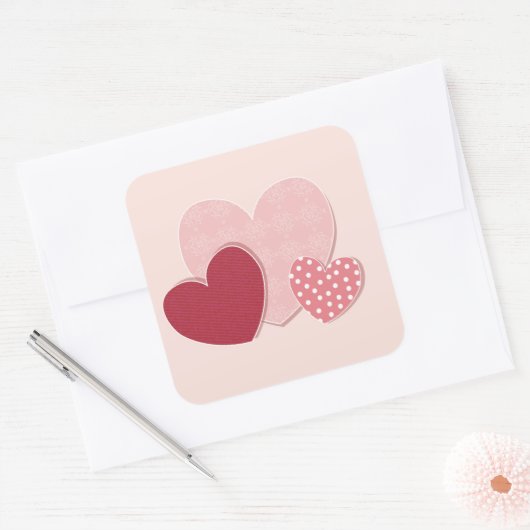 Sticker en papier Coeurs roses (Enveloppe)