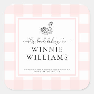 Sticker en plaque de cygne rose En vichy