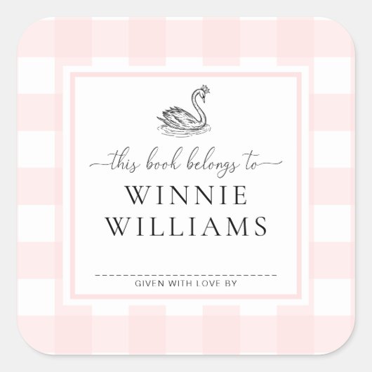 Sticker en plaque de cygne rose En vichy (Devant)