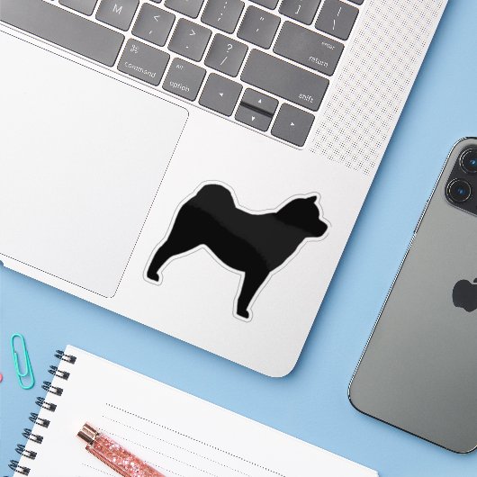 Sticker en silhouette en vinyle lisse Chow Chow Do (Ordinateur portable avec iPhone)
