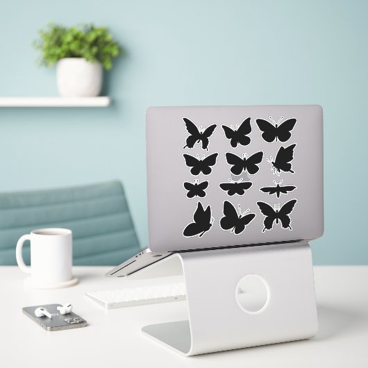 Sticker en silhouettes papillon (Ordinateur portable sur le bureau)