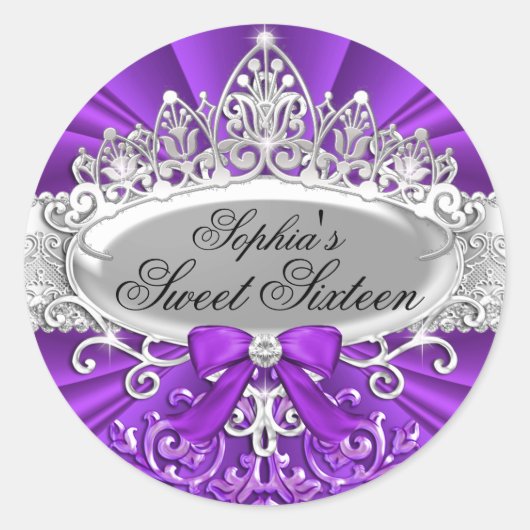 Sticker en Sweet sixteen pourpre Tiara & Damask (Devant)