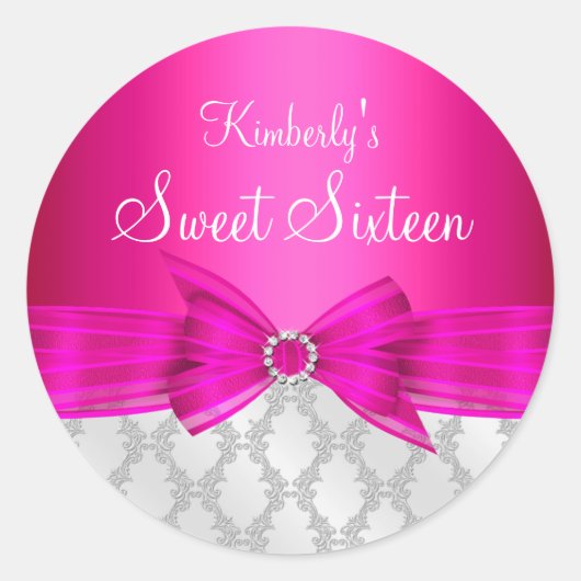 Sticker en Sweet sixteen rose Damask & Bow (Devant)