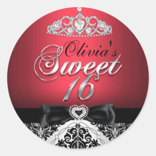 Sticker en Sweet sixteen rouge Damask & Bow