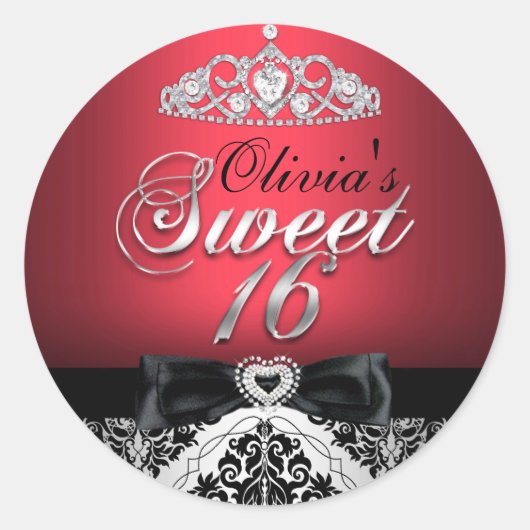 Sticker en Sweet sixteen rouge Damask & Bow (Devant)