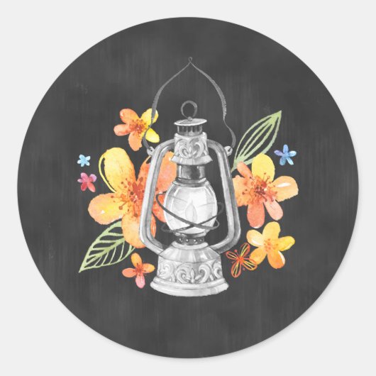 Sticker en tableau avec fleurs jaunes et lanterne (Devant)