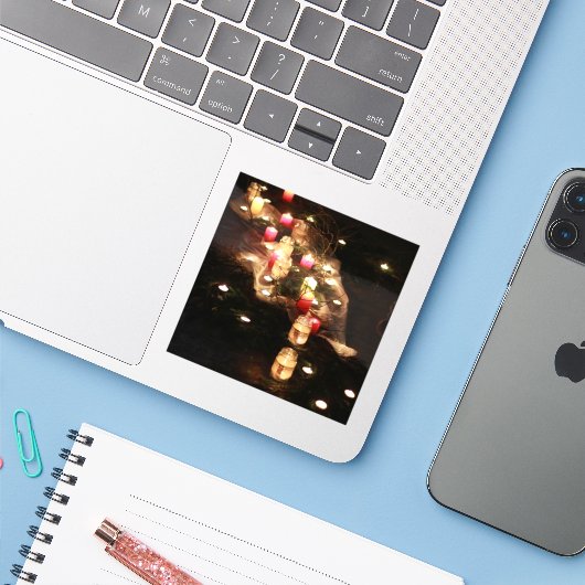 Sticker en vinyle à la lueur des bougies rustique  (Ordinateur portable avec iPhone)