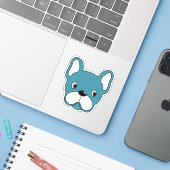 Sticker en vinyle Bulldog Turquoise 3"x3" (Ordinateur portable avec iPhone)
