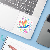 Sticker en vinyle coupé couleur Humming Bird Flowe (Ordinateur portable avec iPhone)