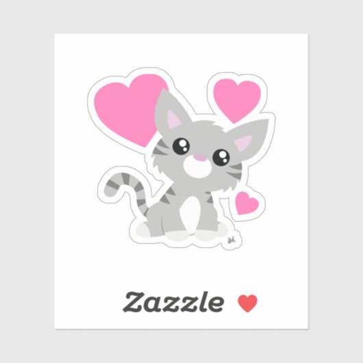 Sticker en vinyle coupé sur mesure Cute Grey Kitty (Feuille)