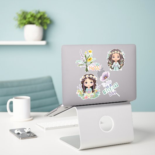 Sticker en vinyle coupé sur mesure pour les filles (Ordinateur portable sur le bureau)