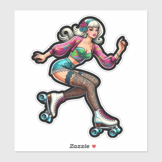 Sticker en vinyle coupé sur mesure : Roller Girl (Feuille)