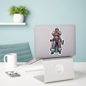 Sticker en vinyle coupé sur mesure : Warrior Woman (Ordinateur portable sur le bureau)