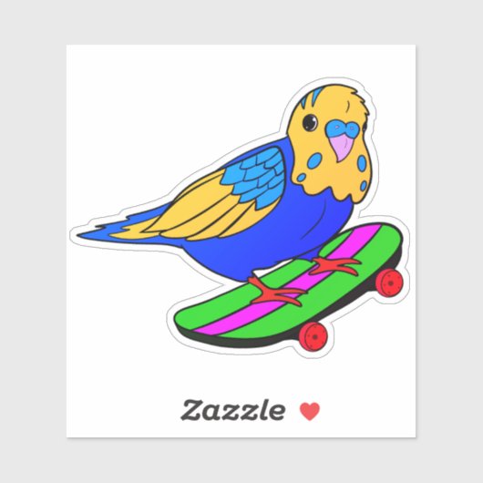 Sticker en vinyle de baisson Bird Budgie Skateboar (Feuille)