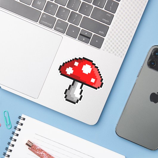 Sticker en vinyle de champignons Pixel (Ordinateur portable avec iPhone)