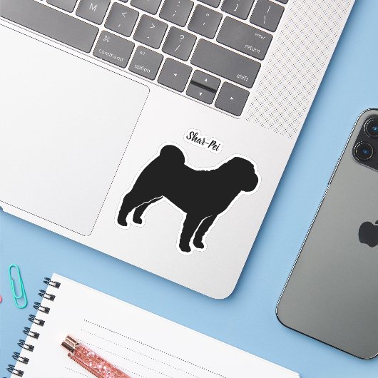 Sticker en vinyle de chien Shar Pei chinois (Ordinateur portable avec iPhone)