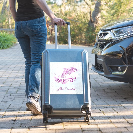 Sticker en vinyle de dauphin magenta (Valise Insitu)