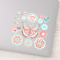 Sticker en vinyle de papillon floral coloré