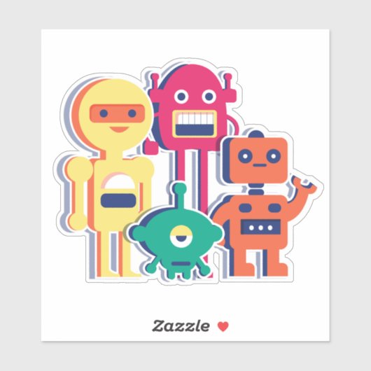 Sticker en vinyle de quatre robots colorés (Feuille)