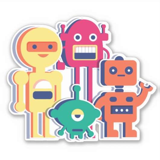 Sticker en vinyle de quatre robots colorés (Devant)