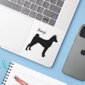 Sticker en vinyle de race Cool Basenji Silhouette (Ordinateur portable avec iPhone)