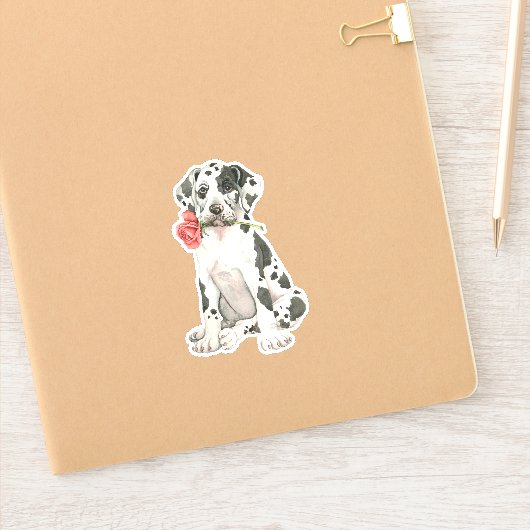 Sticker en vinyle de Saint Valentin Rose Great Dan (Carnet)
