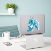 Sticker en vinyle découpé sur mesure en dragon ble (Ordinateur portable sur le bureau)