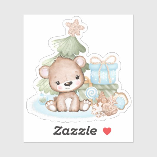 Sticker en vinyle d'ours de Noël mignon (Feuille)
