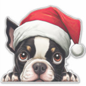 Sticker en vinyle Festive de Noël Boston Terrier (Devant)