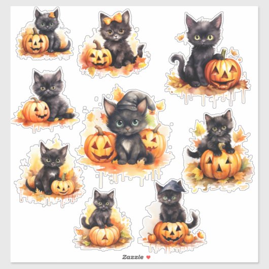 Sticker en vinyle Halloween Kitten et Citrouille (Feuille)