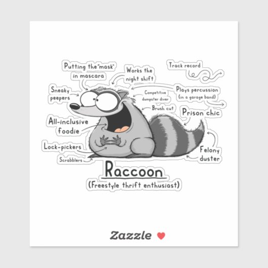 Sticker en vinyle raccoon Wordy (Feuille)