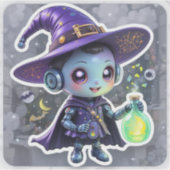 Sticker en vinyle Robot en sorcière Kawaii avec po (Devant)