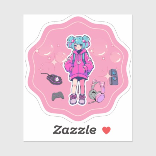 Sticker en vinyle taillé sur mesure, gamer fille,  (Feuille)