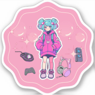 Sticker en vinyle taillé sur mesure, gamer fille,